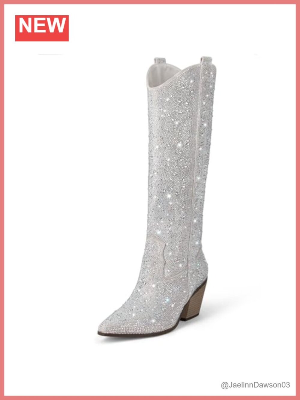 Women's Rhinestone Mid Calf Boots Sparkly Block Heel Cowboy Glitter Boots